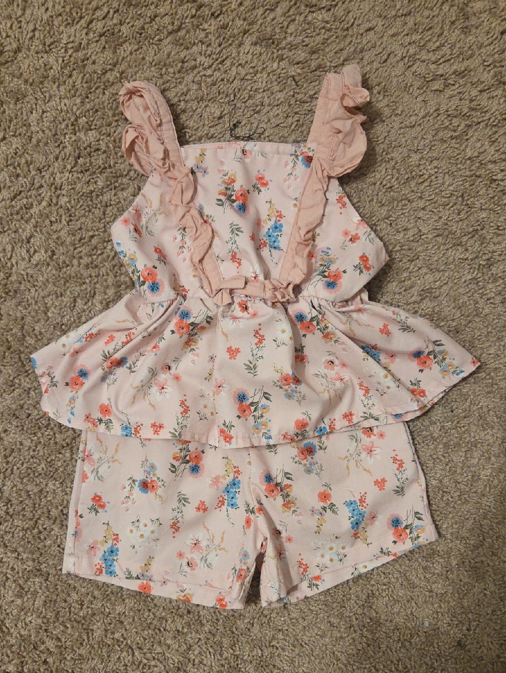 Girls Pink Floral Ruffle Tank & Shorts Set - Kids Bottoms